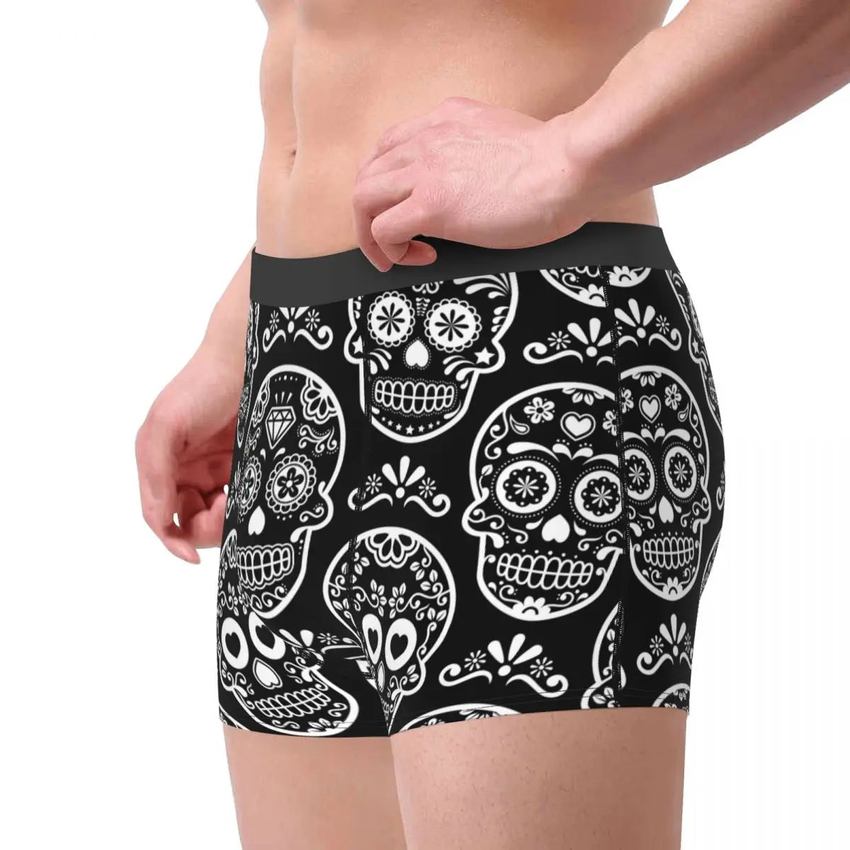 Men Mexican Sugar Skull Boxer Briefs Shorts Panties Breathable Underwear Halloween Day of the Dead Male Novelty Underpants