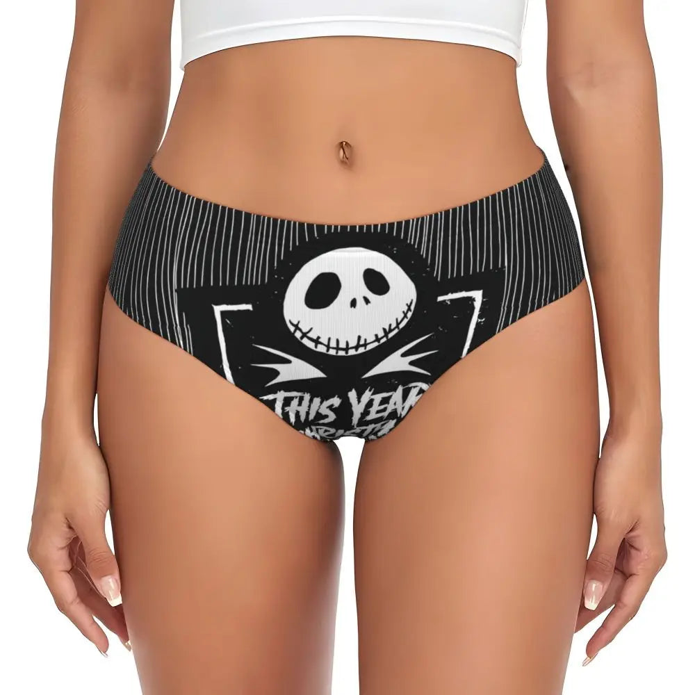 Custom Sally And Jack The Nightmare Before Christmas Brief Panties Women Breathable Christmas Will Be Ours Skull Underwear