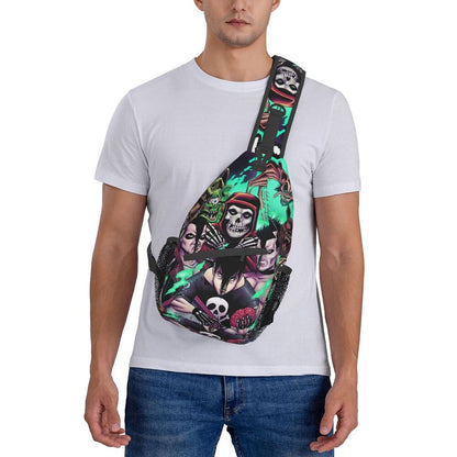 Misfits Skull Sling Crossbody Chest Bag Men Fashion Horror Punk Rock Music Shoulder Backpack for Travel Cycling