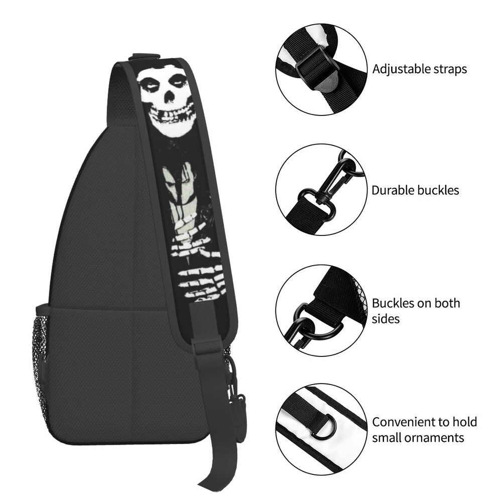 Misfits Skull Sling Crossbody Chest Bag Men Fashion Horror Punk Rock Music Shoulder Backpack for Travel Cycling