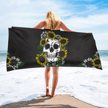 Quick Dry Microfiber Beach Towel Sunflower with Skull Print Shower Towels Gym Yoga Mat Travel Camping Home Decor Women Men Gift