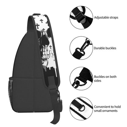 Gothic Skull With Crosses Crossbody Chest Bags Pockets Travel Pack Messenger Sports Teens Shoulder Bag Unisex