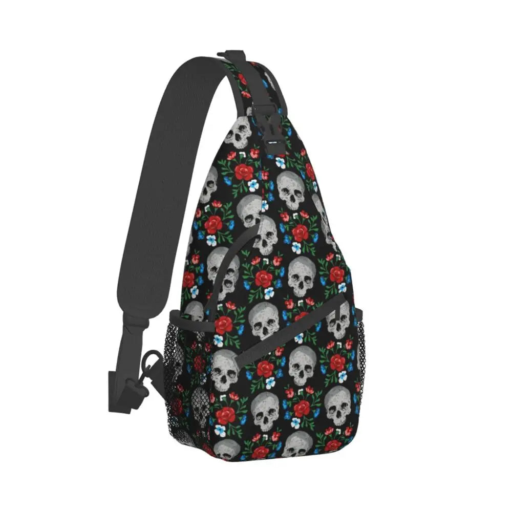 Horror Skeleton Gothic Death Skull Crossbody Sling Backpack Men Custom Shoulder Chest Bag for Traveling Daypack