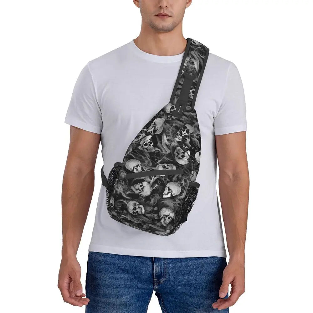 Horror Skeleton Gothic Death Skull Crossbody Sling Backpack Men Custom Shoulder Chest Bag for Traveling Daypack