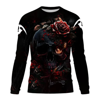 Men's Retro Long sleeved T-shirt Horror Street Skull 3D Print O-neck Short Sleeve Skeleton Street Hip-hop Shirt Large size Tops