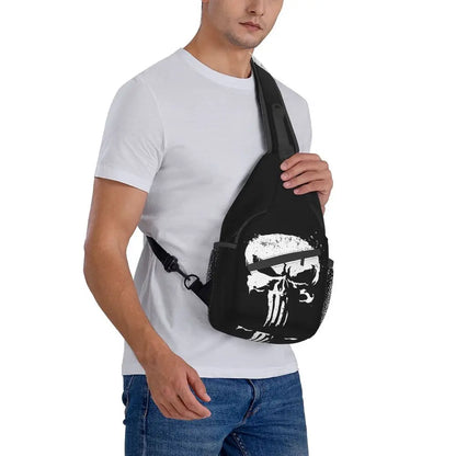 Vintage Skeleton Punishers Skull Crossbody Sling Backpack Men Custom Chest Shoulder Bag for Cycling Camping Daypack