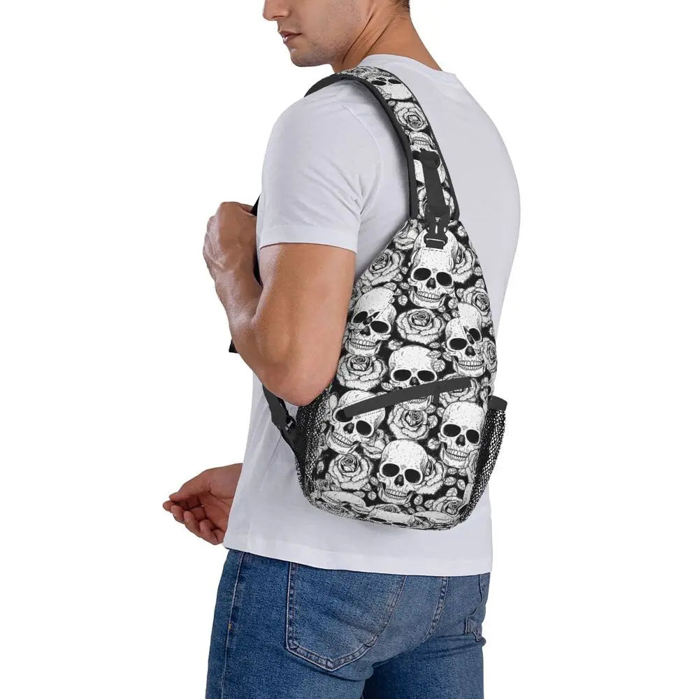 Horror Skeleton Gothic Death Skull Crossbody Sling Backpack Men Custom Shoulder Chest Bag for Traveling Daypack