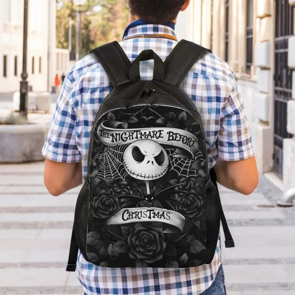 Custom Nightmare Before Christmas Backpacks for Men Women School College Student Bookbag Skellington Halloween Skull Bags