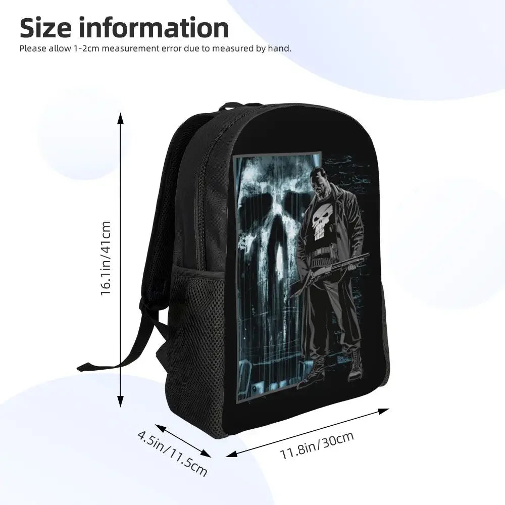 Customized Superhero Backpack Men Women Basic Bookbag for College School Punisher Skull Symbol Bags