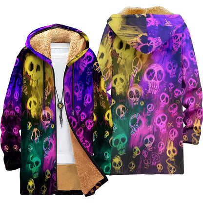 Men's and women's thick fleece hooded cardigan cotton-padded jacket, new coloured skull design pocket zipper, winter jacket men