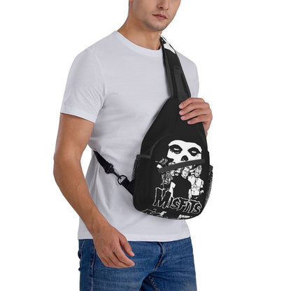 Misfits Skull Sling Crossbody Chest Bag Men Fashion Horror Punk Rock Music Shoulder Backpack for Travel Cycling