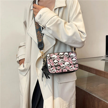 Skull Jack Print Crossbody Bag Wind Lady Shoulder Bag Casual Fashion Phone Purse Mini Bag Female PU Leather Satchel Handbag