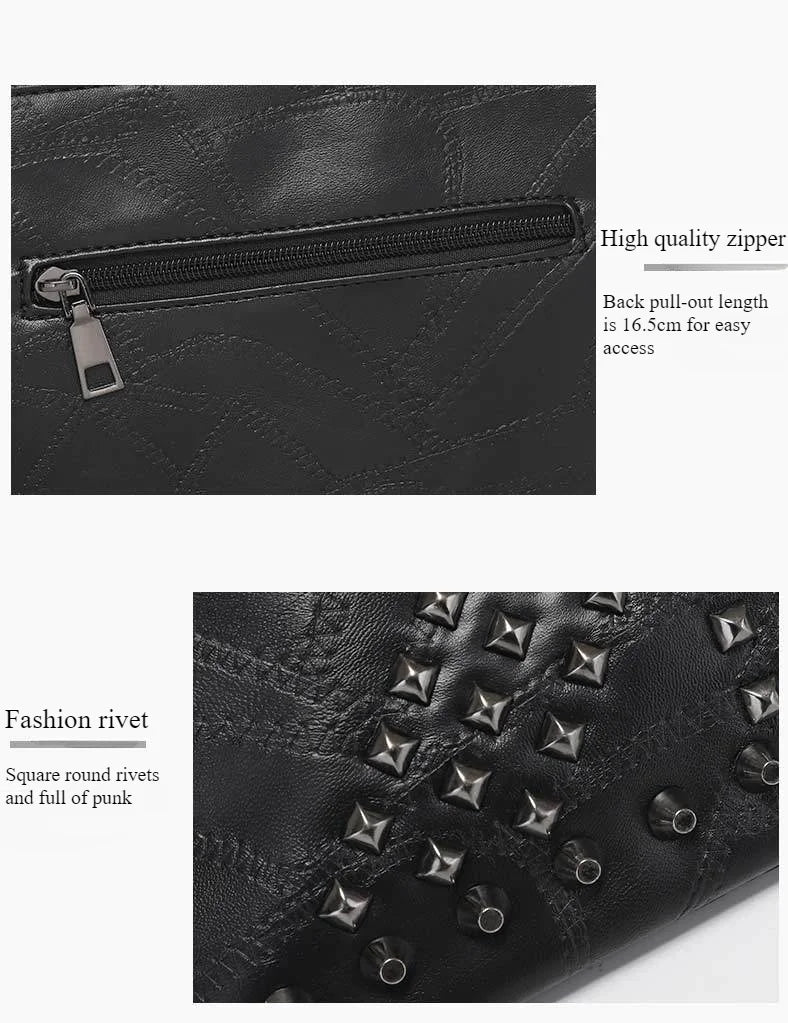 Fashion Rivet Skull Clutch for Men Luxury Brand Design Men's Clutches Envelope Hand Bag Wrist Bag IPad Handbags Purse Handbags