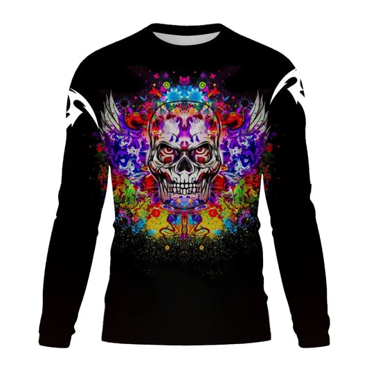 Men's Retro Long sleeved T-shirt Horror Street Skull 3D Print O-neck Short Sleeve Skeleton Street Hip-hop Shirt Large size Tops