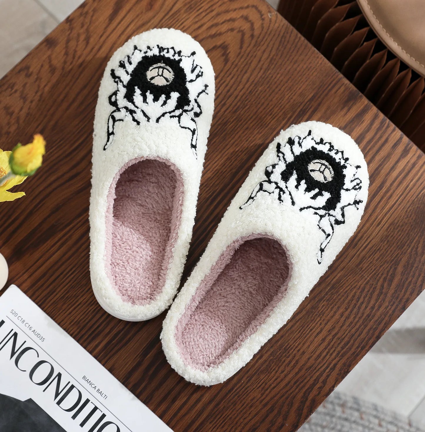 Halloween Skull Embroidery Cotton Slippers Home Flat Indoor Ghost Non-slip Women Men Thickened Slippers Goat Halloween Gift