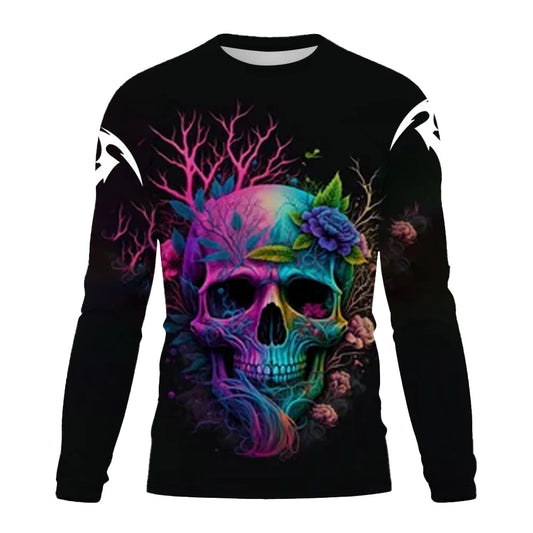 Men's Retro Long sleeved T-shirt Horror Street Skull 3D Print O-neck Short Sleeve Skeleton Street Hip-hop Shirt Large size Tops