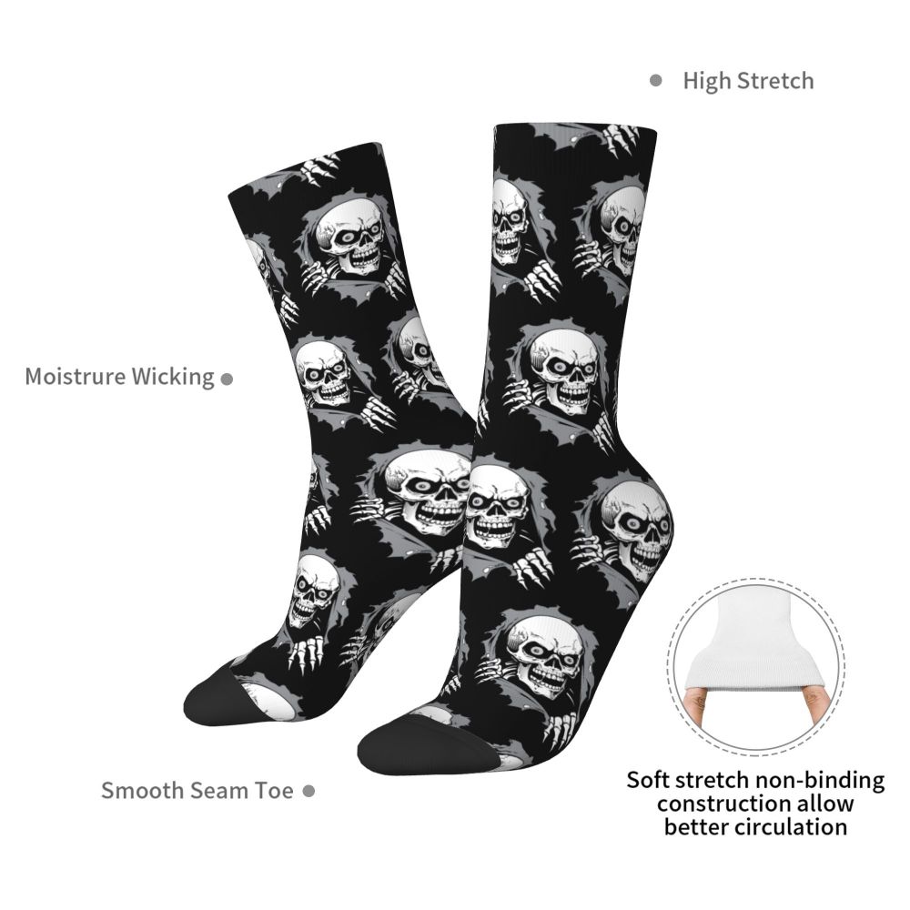 Novelty Mens Funny Jokers Skull Gun Dress Socks Unisex Comfortable Warm 3D Printed Gothic Skeleton Crew Socks