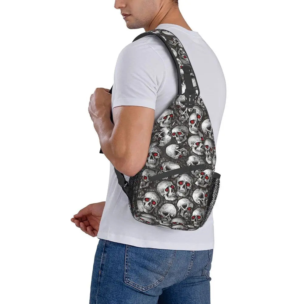 Gothic Skeleton Death Skull Sling Chest Bag Custom Crossbody Shoulder Backpack for Men Cycling Camping Daypack