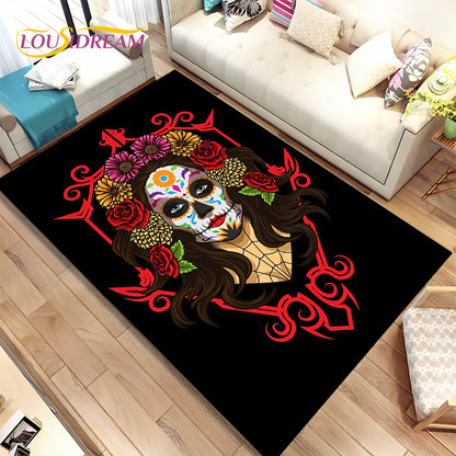 Gothic Horror Female Skull Dead Girl Area Rug,Carpet Rug for Home Living Room Bedroom Sofa Doormat Decor,kids Non-slip Floor Mat