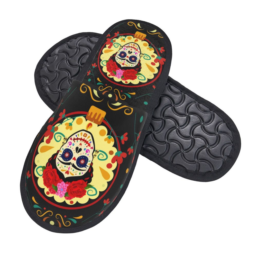 Halloween Catrina Sugar Skull House Slippers Soft Memory Foam Shoes Day Of The Dead Mexican Lady Comfy Warm Anti-Skid Slipper