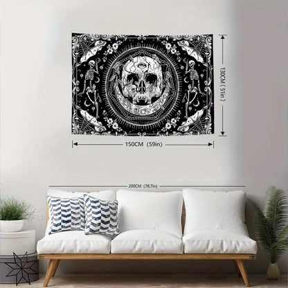 Boho Skull Print Tapestry, Wall Hanging Peach Skin Tapestry For Living Room Bedroom Dorm Room Decor Home Decor