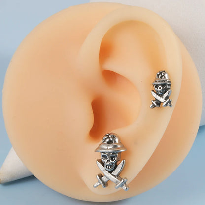 1PC Surgical Steel Skull Ear Stud Demon Skeleton Earrings Men Hiphop Style Prevent Allergy Ear Piercing Jewelry