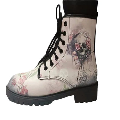 Plus Size36-43 Women's Boots British PU Women's Shoes Fashion Cargo Boots Fashion Print Autumn Women's High Top Punk Boots