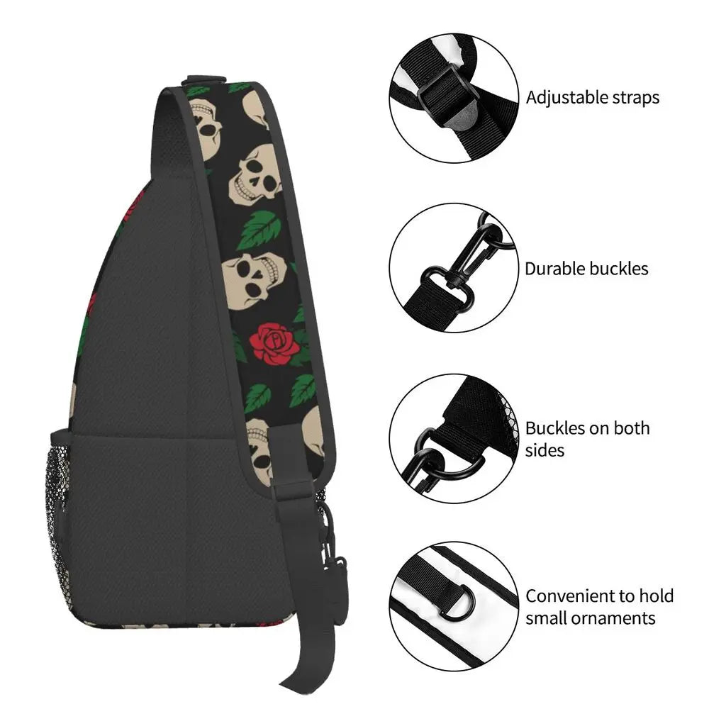 Horror Skeleton Gothic Death Skull Crossbody Sling Backpack Men Custom Shoulder Chest Bag for Traveling Daypack