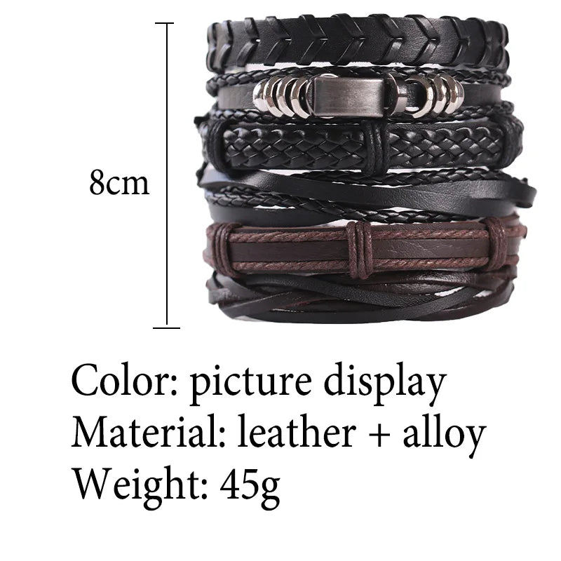 1 Fashion Bracelet Viking  Bracelet For Men Hand Bracelets Woven Skull Hand Jewelry Adjustable Leather Set Bracelet For Leather