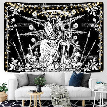 Moth Skull Tapestry Black Goth Tapestries Horror Skeleton HippieTapestry Wall Hanging Room Decor Aesthetic Party Backdrops