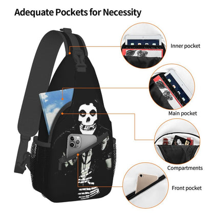 Misfits Skull Sling Crossbody Chest Bag Men Fashion Horror Punk Rock Music Shoulder Backpack for Travel Cycling