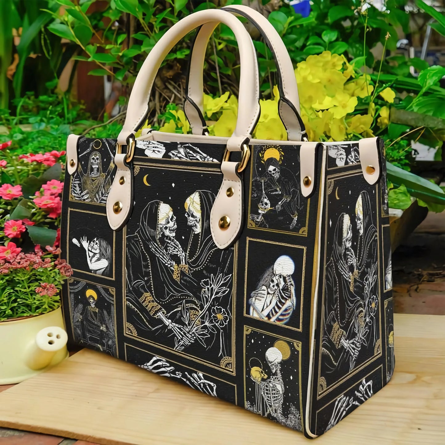 The Lovers Skull Tarot Leather Bag Handbag For Women Large Shoulder Handbags With Long Strape High Quality Female Tote Bag