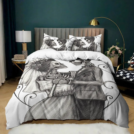 Halloween Skull Duvet Cover Soft King Size 3D Skull Printed Bedding Quilt Cover with Pillowcase for Lovers Bedding Set for Adult