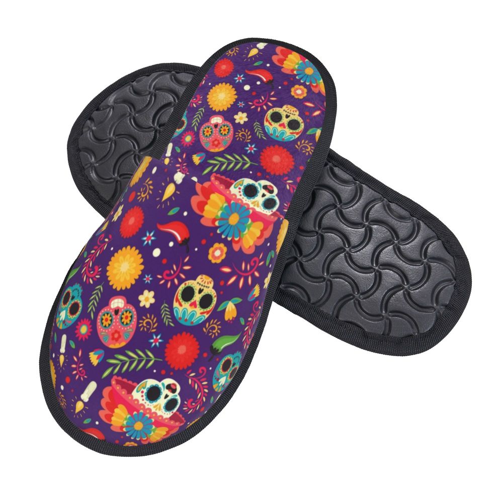 Halloween Catrina Sugar Skull House Slippers Soft Memory Foam Shoes Day Of The Dead Mexican Lady Comfy Warm Anti-Skid Slipper