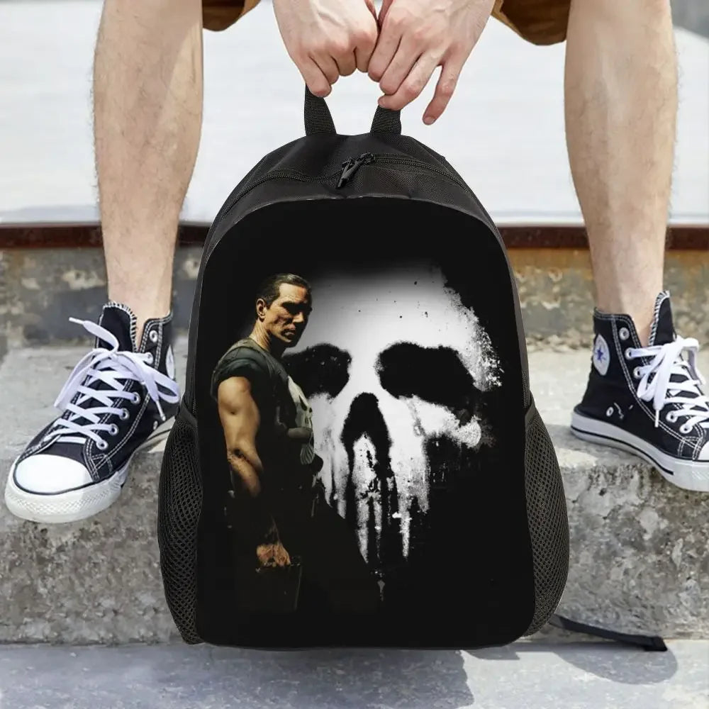 Customized Superhero Backpack Men Women Basic Bookbag for College School Punisher Skull Symbol Bags