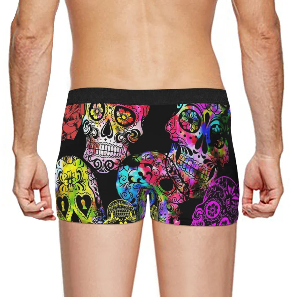 Colorful Sugar Skull Art Underpants Breathbale Panties Man Underwear Sexy Shorts Boxer Briefs