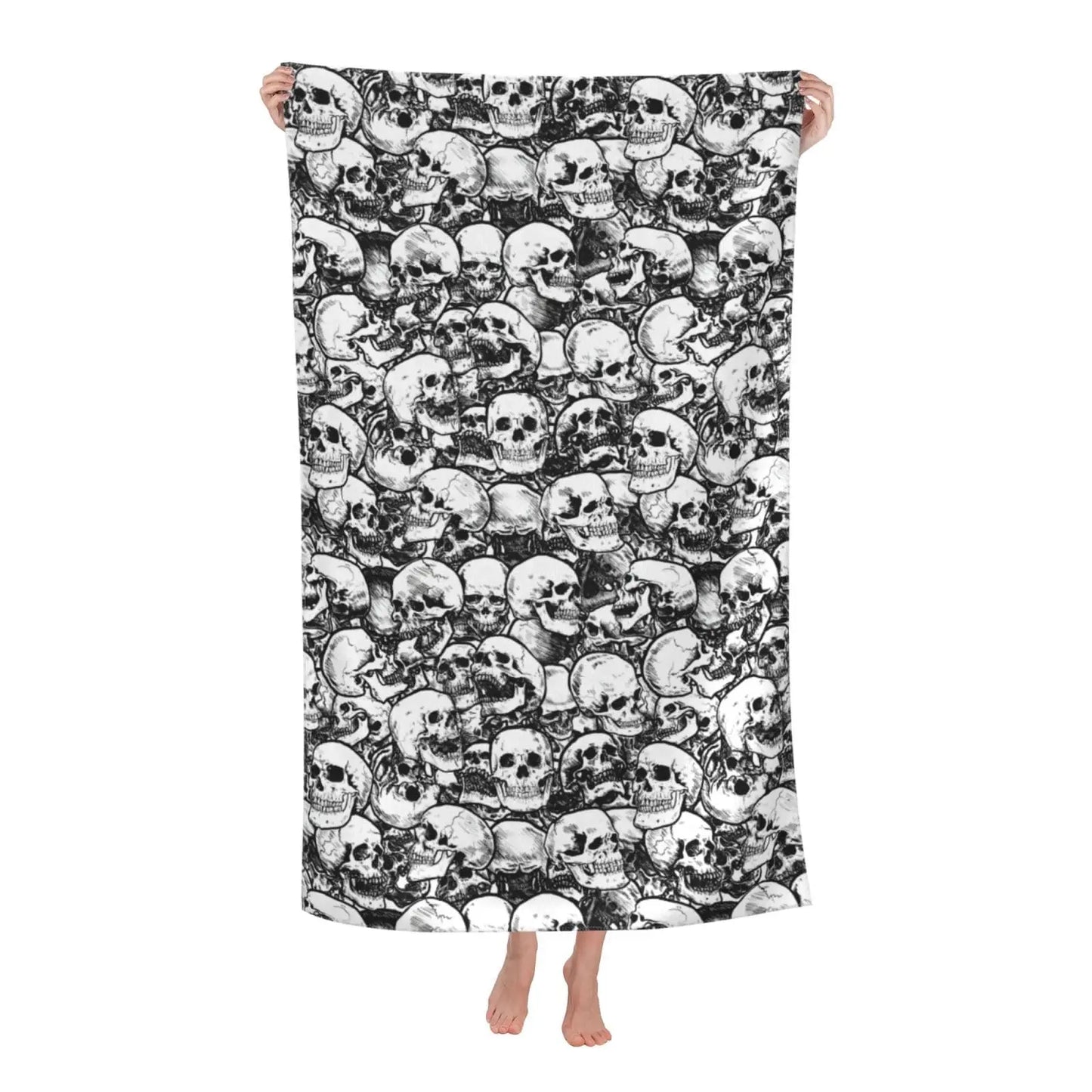 Goth Skull Beach Towel Microfiber Quick Dry Bath Gothic White and Black Towels Soft Lightweight Pool for Adults and Kids