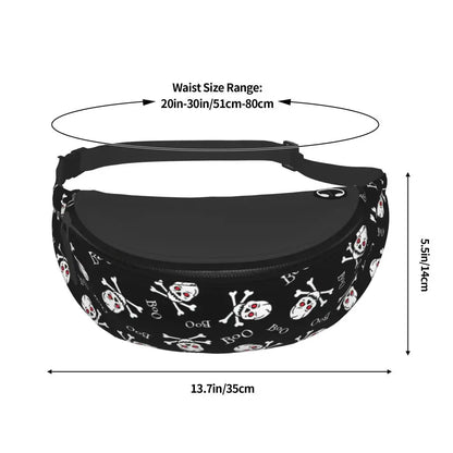 Gothic Skull Flower Fanny Pack Women Men Custom Goth Halloween Crossbody Waist Bag for Cycling Camping Phone Money Pouch