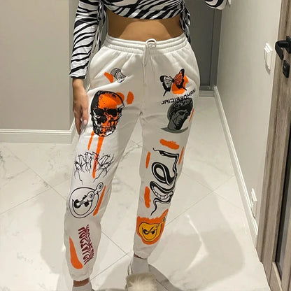 Daily Women Sweatpants Joggers Y2K Harajuku Cartoon Skull Printed Streetwear Sweatpants Pants Casual High Waist Sweatpants