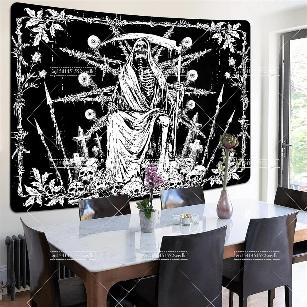 Moth Skull Tapestry Black Goth Tapestries Horror Skeleton HippieTapestry Wall Hanging Room Decor Aesthetic Party Backdrops