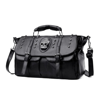 Annmouler Punk Style Women Handbags Pu Leather Skull Tote Bag Black Large Capacity Shoulder Bag Luxury Crossbody Bags