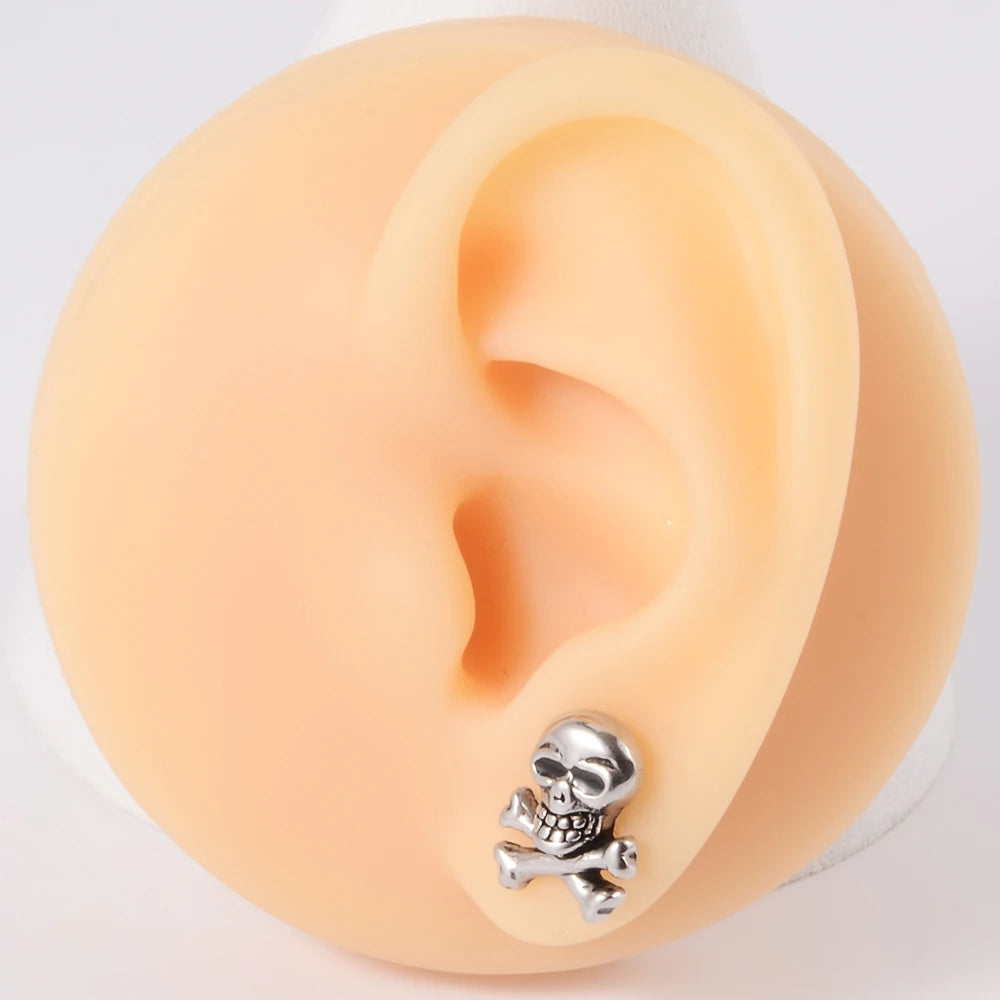 1PC Surgical Steel Skull Ear Stud Demon Skeleton Earrings Men Hiphop Style Prevent Allergy Ear Piercing Jewelry