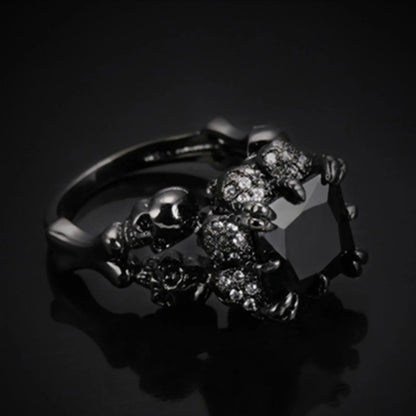 Personality Punk Skull Retro Gothic Style Rings for Women Halloween Black Zircon Jewellry Women' Black Simple Ring Accession