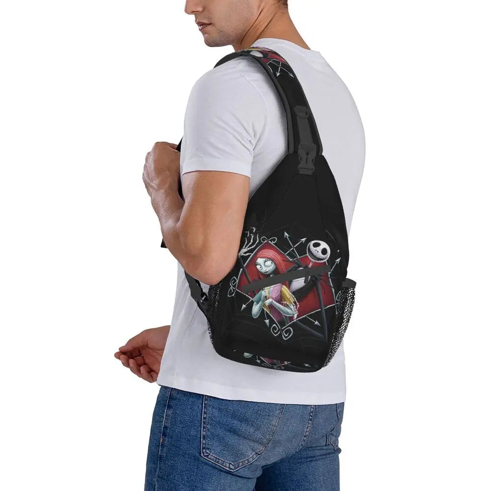 Custom Halloween Skull Jack Sling Crossbody Backpack Men Tim Burton Christmas Horror Movie Shoulder Chest Bag for Hiking