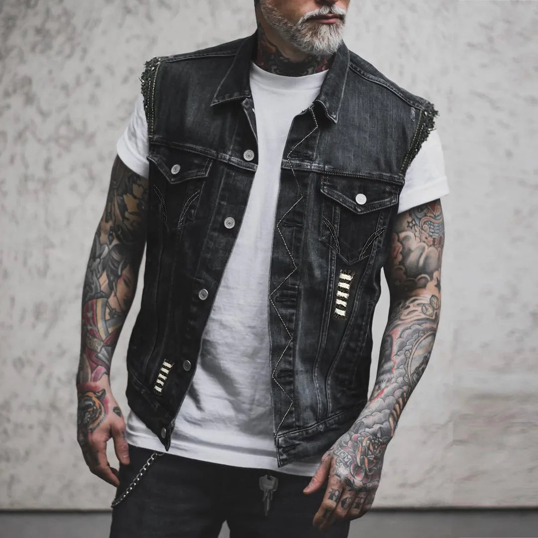 Men's Denim Vest Printed Skull Top Men's Sportswear Men's Denim Vest Motorcycle Vest Motorcycle Casual Denim New