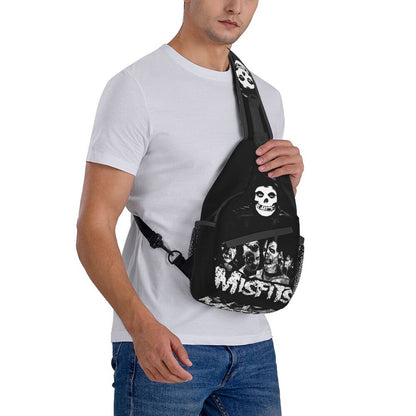 Misfits Skull Sling Crossbody Chest Bag Men Fashion Horror Punk Rock Music Shoulder Backpack for Travel Cycling