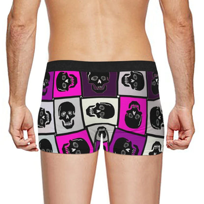 Skullduggery Bright Hot Pink Skulls Cartoon PatternSkull StyleUnderpants Cotton Panties Male Underwear Shorts Boxer Briefs