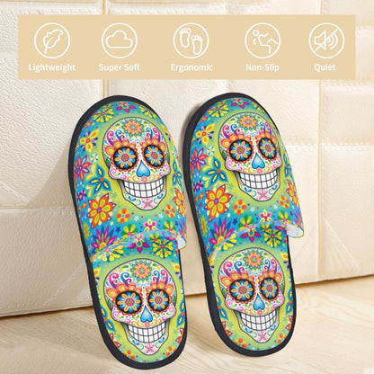 Halloween Catrina Sugar Skull House Slippers Soft Memory Foam Shoes Day Of The Dead Mexican Lady Comfy Warm Anti-Skid Slipper