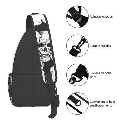 Gothic Skeleton Death Skull Sling Chest Bag Custom Crossbody Shoulder Backpack for Men Cycling Camping Daypack