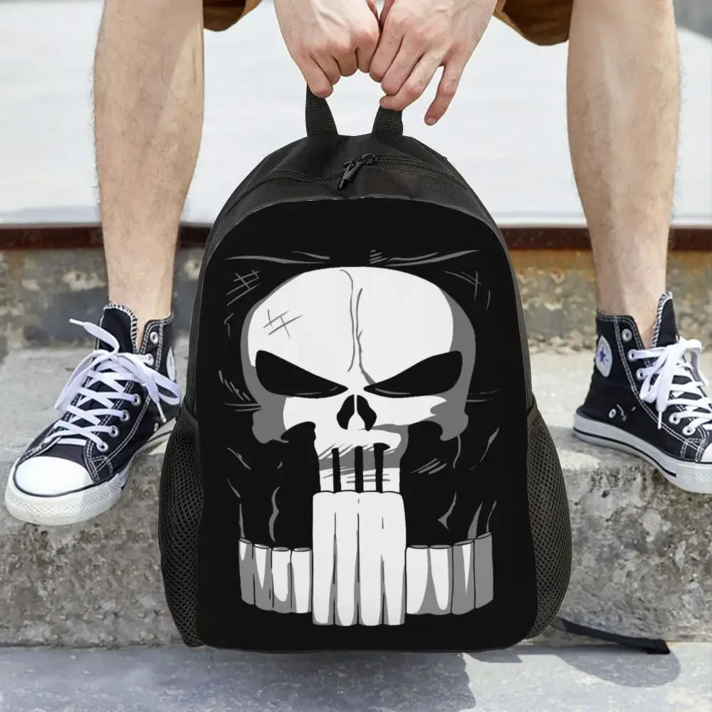 Customized Superhero Backpack Men Women Basic Bookbag for College School Punisher Skull Symbol Bags